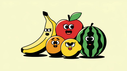 Minimalistic bright illustration of fruits. Food art