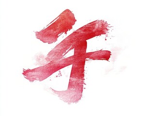 Calligraphic symbol in red watercolor style, white isolated background.