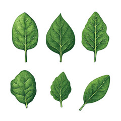 Fototapeta premium A collection of various green leaves showcasing unique shapes and textures on a white isolated background.