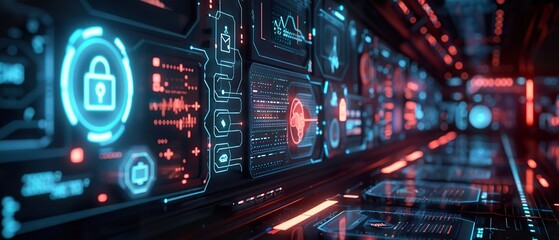 Naklejka premium Modern 3D Illustration of Data Protection with Firewall and Advanced Security Measures