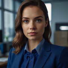 Fototapeta premium Beautiful Business Woman in Blue Business Wear