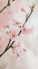 Obraz premium Elegant Ink Wash of Sakura Tree Branch