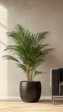 Elegant Corner with Large Potted Palm Plant