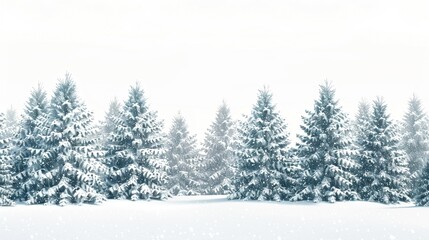 Fototapeta premium Snowy landscape with pine trees falling snowflakes