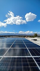 Sleek Solar Panel Array on Rooftop Under Sunny Sky