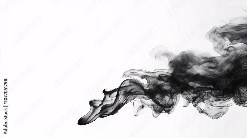 Poster abstract black smoke flowing elegantly over a white background creating dynamic patterns and texture