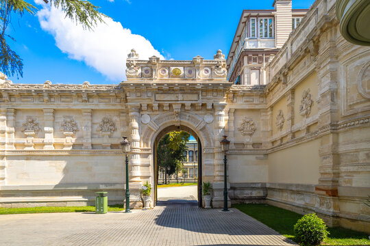 Exterior view of Yıldız Palace on a sunny day. Yildiz Palace. 9 August 2024. Istanbul, Turkey