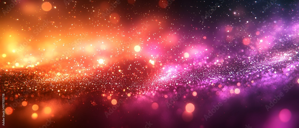 Poster colorful abstract light background with glittering stars and sparkling particles in shades of orange