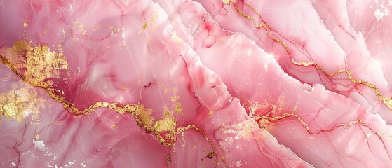 Abstract Pink Marble Texture with Shimmering Gold Details for Luxury Wallpaper