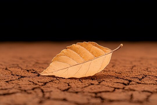 Dried, withered leaf in a drought-affected area – Representing the effects of climate change, water scarcity, and environmental stress