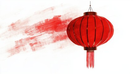 Obraz premium Red decorative lantern with artistic brush strokes, isolated on white background.