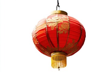 Obraz premium Red decorative lantern with gold accents, isolated on white background