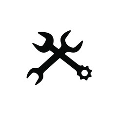 Naklejka premium A black silhouette of a wrench and gear icon on a white background