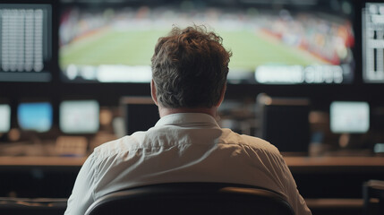 Sports Reporter Observing Game from Press Box