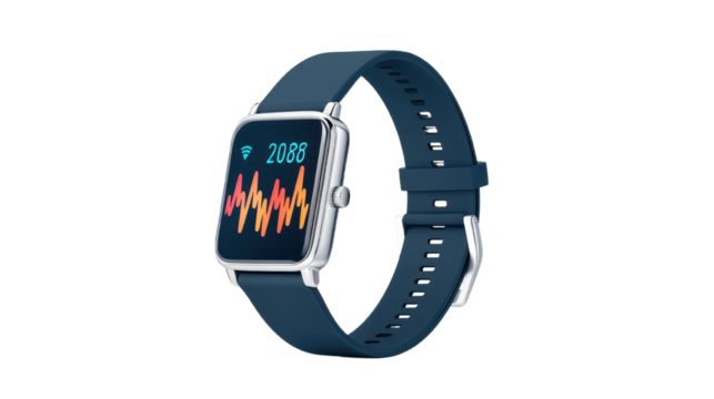 Smartwatch with fitness tracking features on a white isolated background.