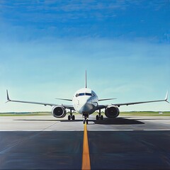 Naklejka premium Aircraft on runway against blue sky