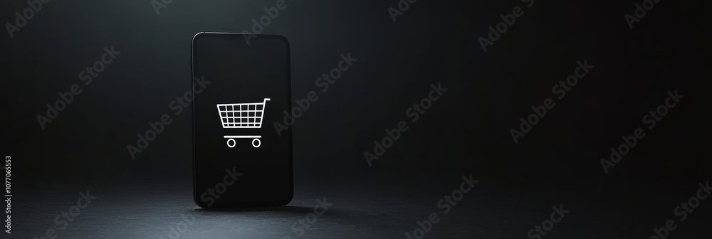 Poster modern smartphone displaying a shopping cart icon symbolizes the convenience and growth of online sh