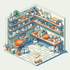 Isometric Pottery Studio A Crafter's Paradise.