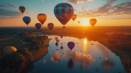 Naklejka premium hot air balloon at sunset