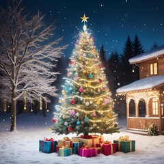 Obraz premium Christams tree Village celebration colorful 