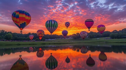 hot air balloon on the lake