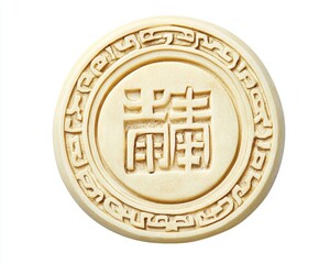 Traditional Asian circular stamp with intricate design and symbols.