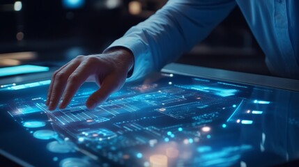 Fototapeta premium Business professionals collaborating on strategic planning, utilizing digital tools and charts to enhance their discussions, fostering innovation and teamwork in a modern workspace