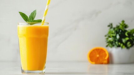 Clean and bright desk with detox drink and journal, wellness routine, inviting office setup