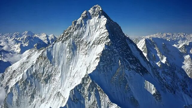 K2, the second highest mountain in the world, towers over the surrounding peaks in the Karakoram Range