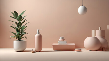 Soft Branding Mockup in Pastel Tones with Plant