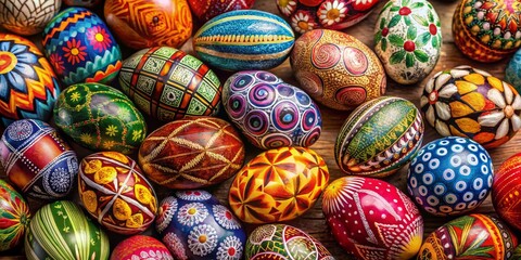 Vibrant Hand-Painted Easter Eggs Close-up, Easter ,eggs