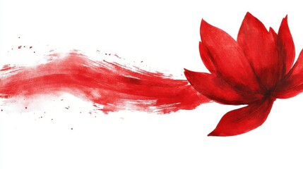 Vibrant red lotus flower with flowing watercolor effect on white background.