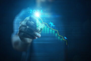 2024 business concept, businessman or engineer Show the trend of driving digital currency to develop online business.	