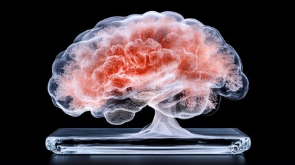 Detailed 3d rendering of a human brain model with highlighted red area representing tumor for medical illustration and educational purposes