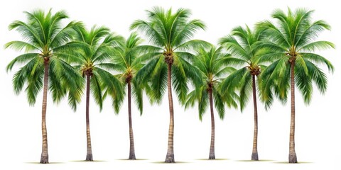 Obraz premium Row of Palm Trees Isolated on White Background, tropical, island
