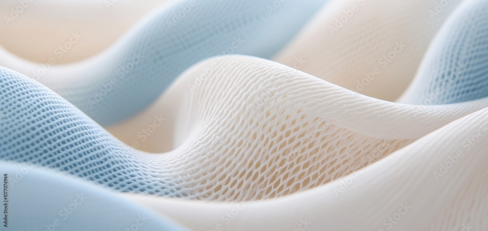 Aufkleber a soft, flowing fabric pattern featuring gentle waves of blue and cream colors, evoking a sense of t