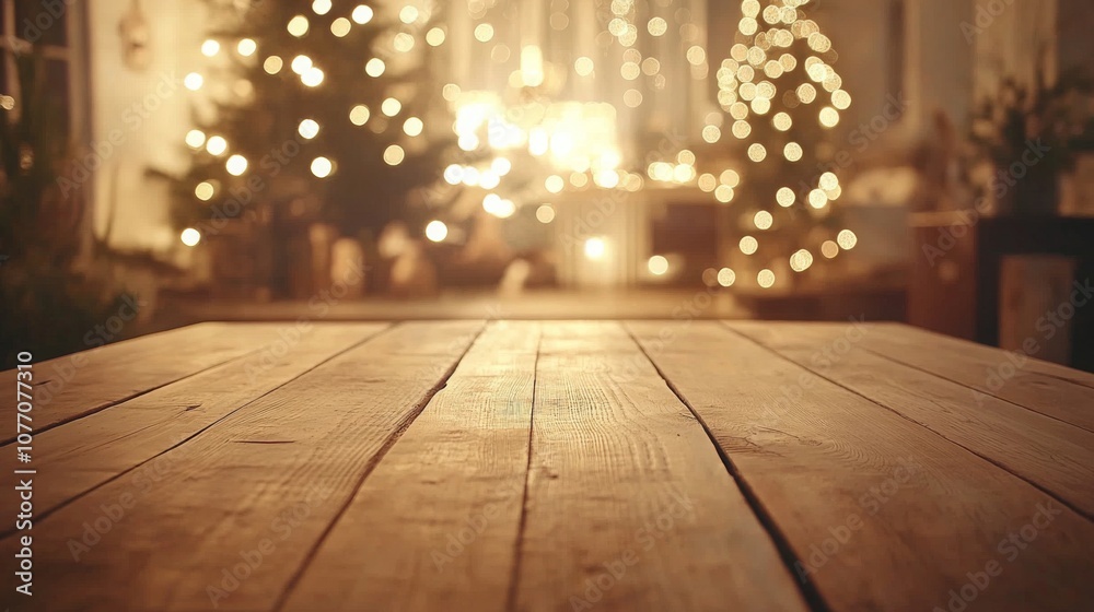 Poster the scene features a rustic wooden table in a warm room adorned with christmas decorations and twink