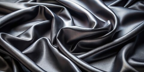 Fototapeta premium Draped Black Satin Fabric, Smooth, Abstract, Black Satin Fabric, Abstract Texture