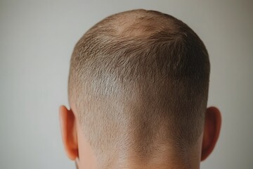 Fototapeta premium Man’s scalp showing thinning hair – Highlighting hair loss, male pattern baldness, and hair care concerns