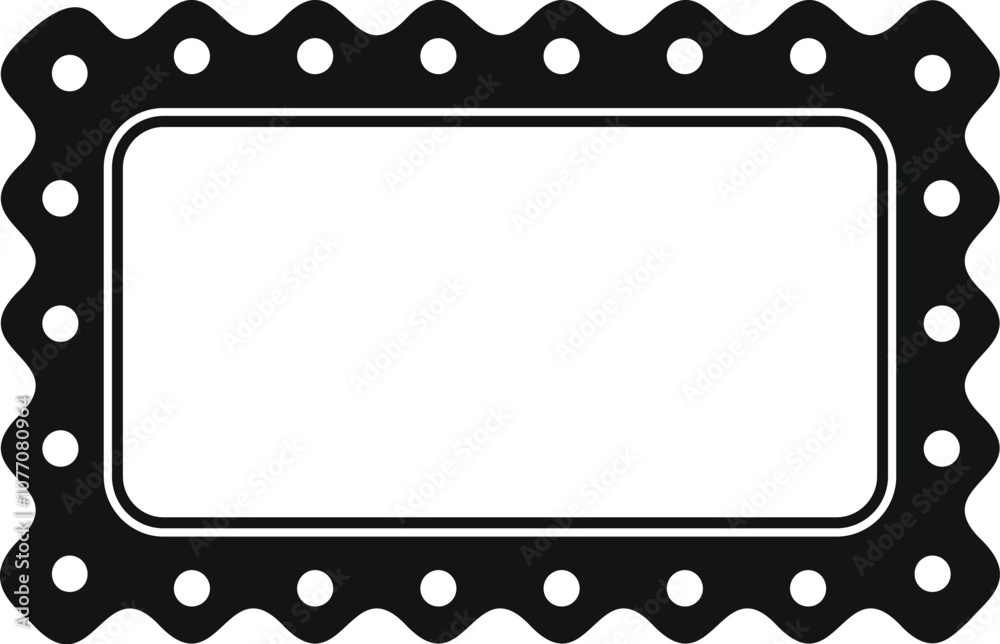 Poster rectangular postage stamp frame with wavy edges and circle dots forming a simple yet elegant border