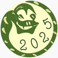 2025 year of the snake, round icon, symbol of the New Year. Gift, vector illustration.