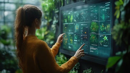 A touchscreen with a message about climate change emphasizes the need for digital solutions to environmental issues