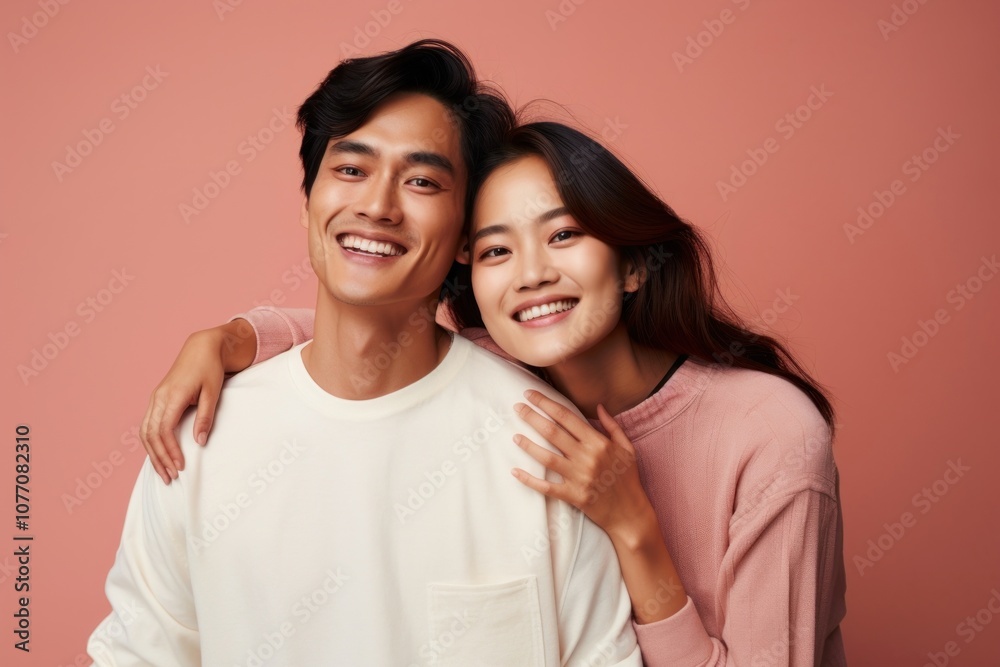 Poster Young asian couple adult happy love.