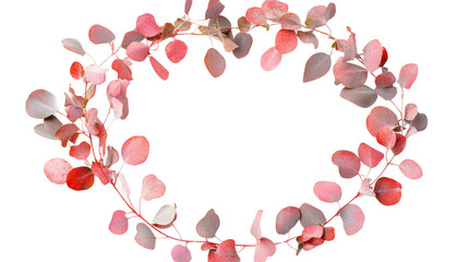 Round wreath with pink eucalyptus leaves transparent background
