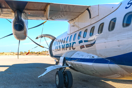 Greece, Naxos 09-23-2024, An ATR-72 of Olympic Airways at the airport of the island of Naxos