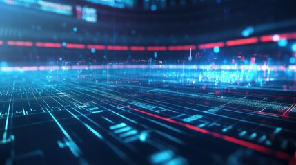 Fototapeta premium Futuristic American football concepts showcasing digital analytics, data-driven strategies, and virtual gameplay overlays, emphasizing the integration of technology and sports performance enhancement.