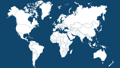 Obraz premium World map. Blue modern vector map. Silhouette map.