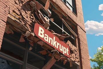 Building labeled &lsquo;Bankrupt&rsquo; in bad condition &ndash; Representing financial struggles, business failure, and economic decline