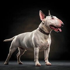 The Bull Terrier is a muscular, strong-willed dog with a playful and affectionate personality.