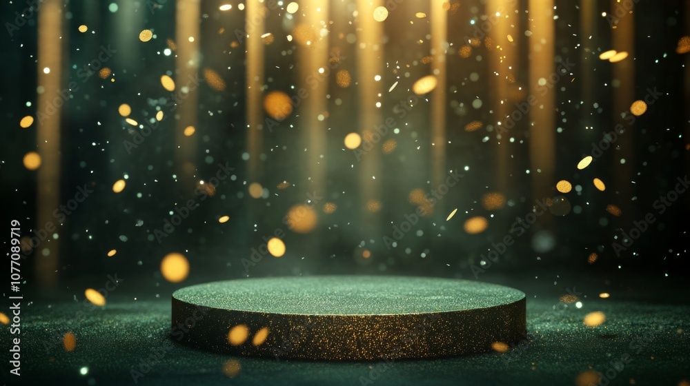 Aufkleber a round platform with a dark green surface sits on a dark green background.